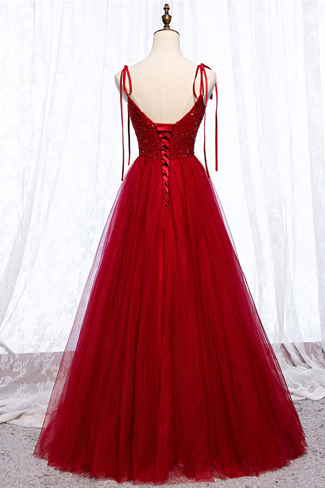 Burgundy Sweetheart Beaded Long Prom Dress Burgundy Evening Dress