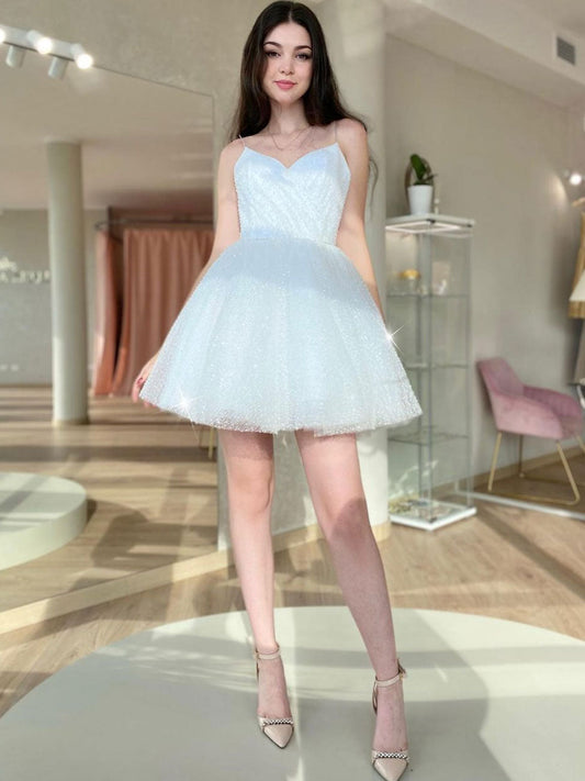 A-Line Puffy White Short Prom Dress White Homecoming Dress