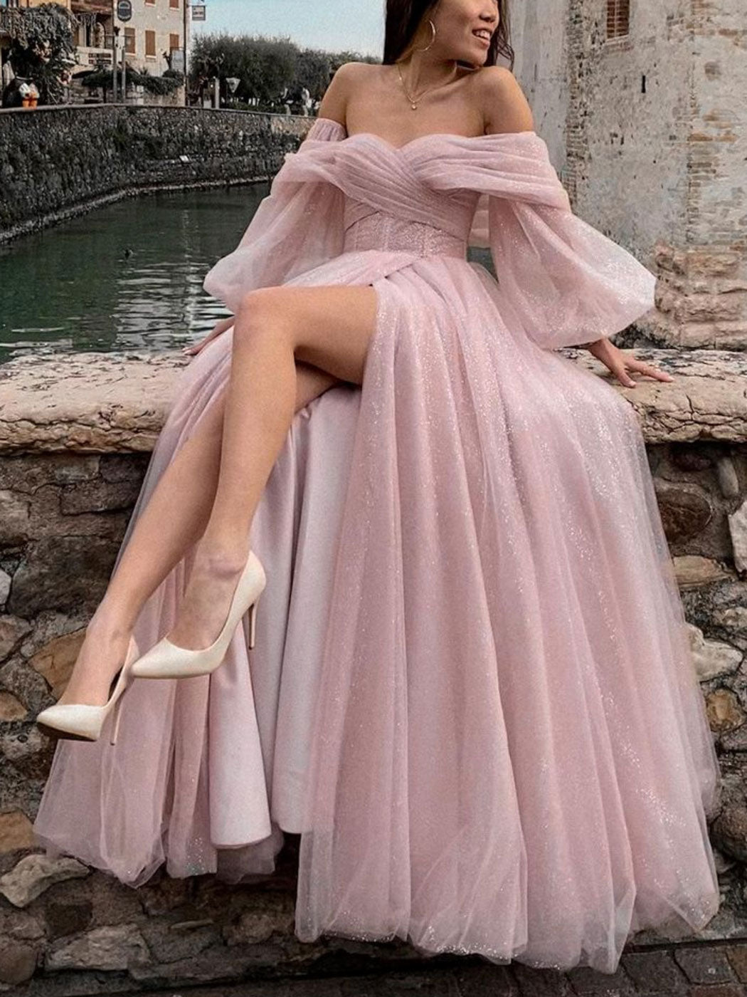 Pink Tulle Long Prom Dress Pink Tulle Long Evening Dress