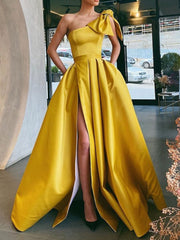 Yellow Satin Long Prom Dress Yellow Evening Dress