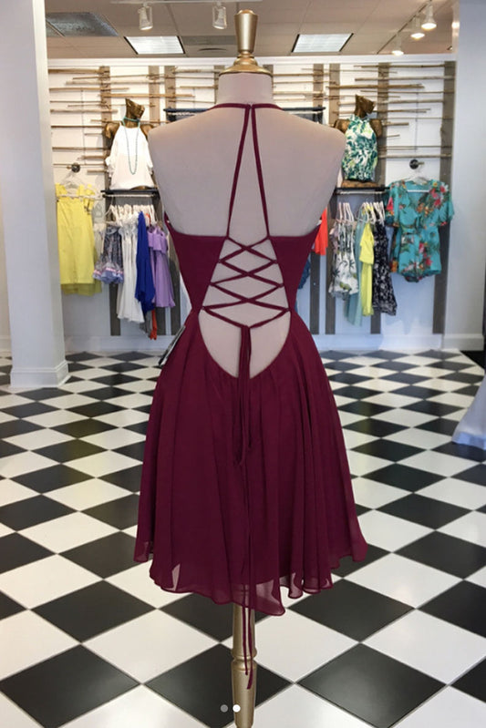 Simple Burgundy Chiffon Short Prom Dress Burgundy Homecoming Dress