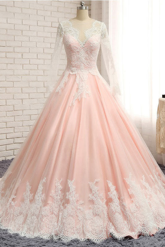 Pink Tulle Lace Long Prom Dress Pink Tulle Lace Evening Dress