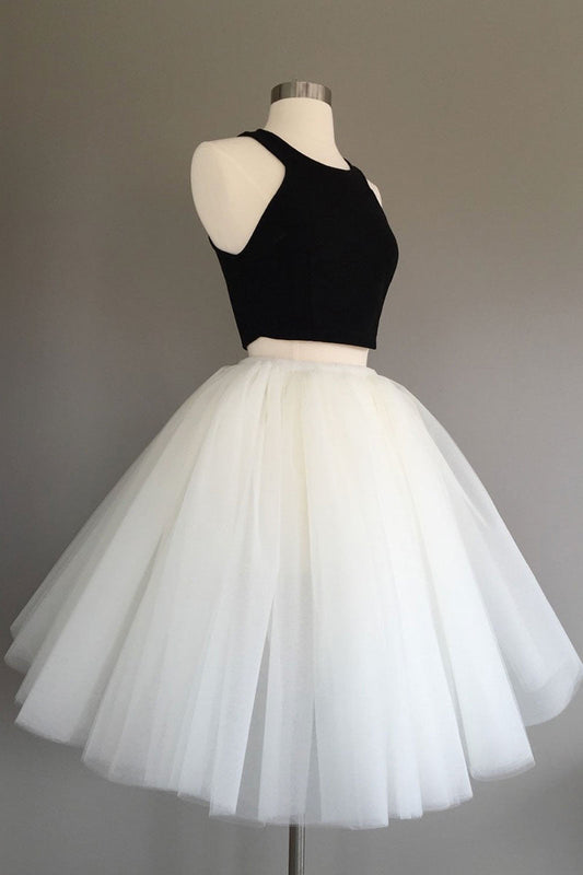 Simple Two-Pieces Tulle Short Prom Dress Cute Homecoming Dress