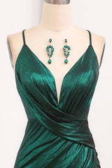 Dark Green Mermaid Long Prom Dress With Slit