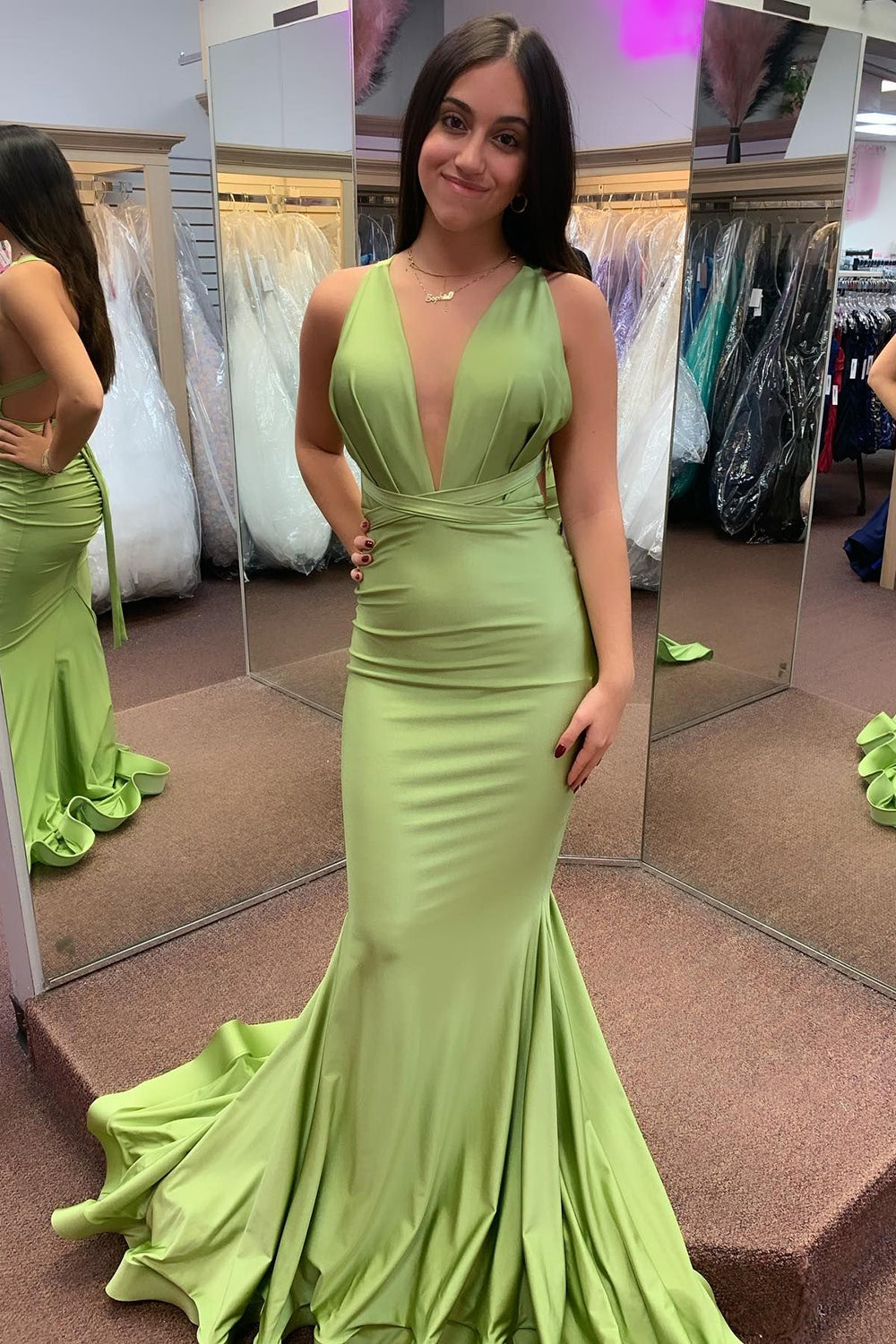 Grey Green Mermaid Long Prom Dress