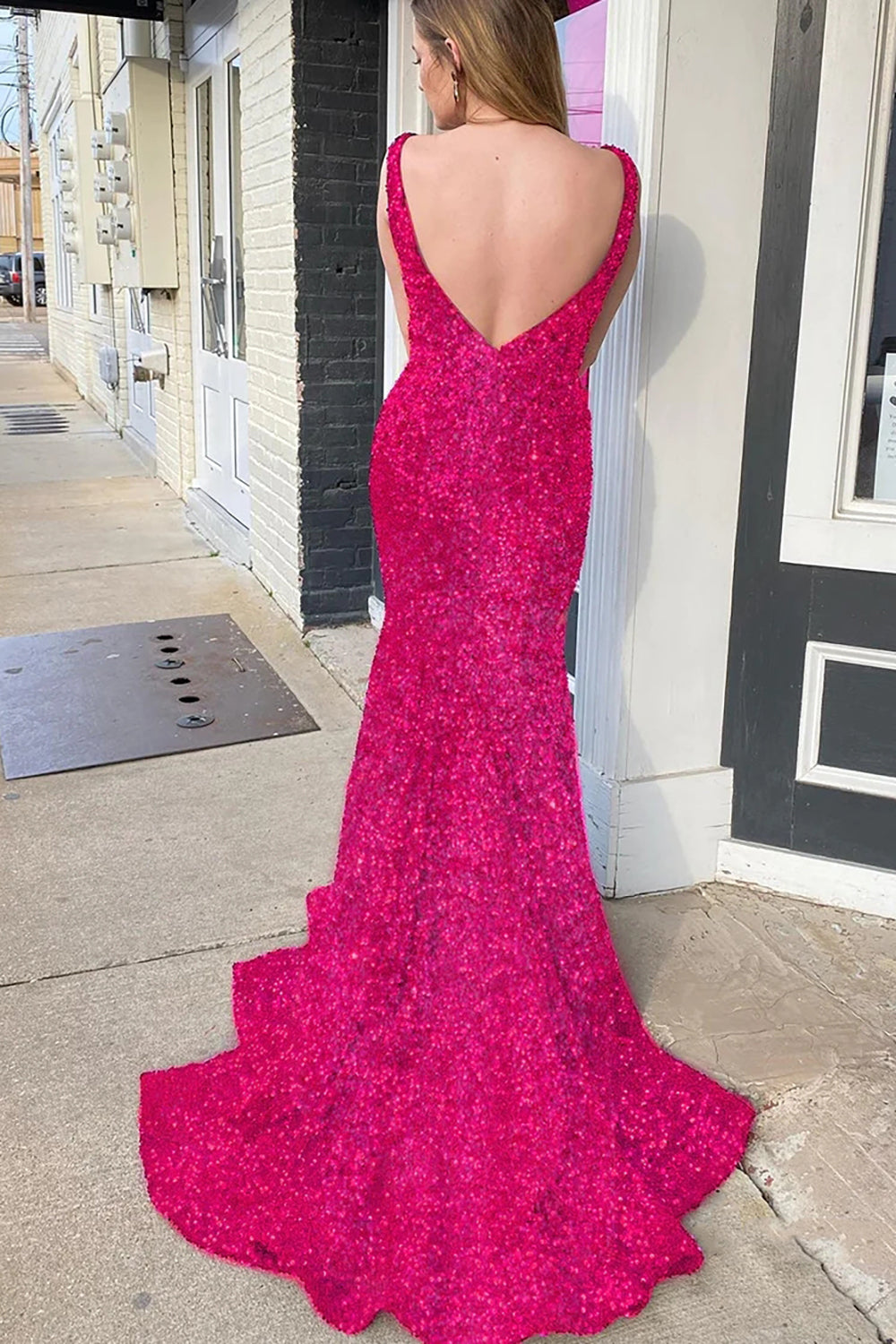 Purple Sequins Prom Dress