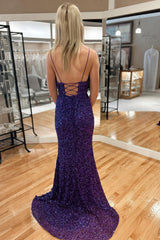 Blue Sequin Mermaid Long Prom Dress