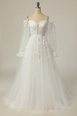 Luxurious A-Line Off-the-Shoulder White Wedding Dress with Appliques