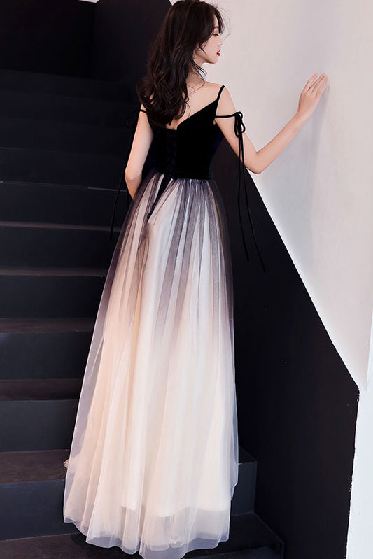 Unique Black Tulle Long Prom Dress Black Tulle Evening Dress