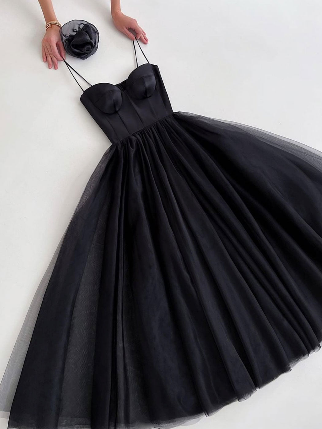 Simple Black Tulle Short Prom Dress Black Short Evening Dress