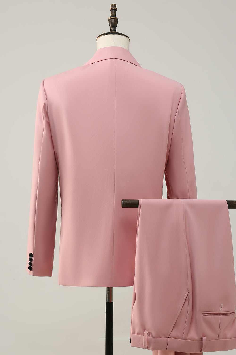 Trendy 2-Piece Peak Lapel Grey and Pink One-Button Men's Prom Suit