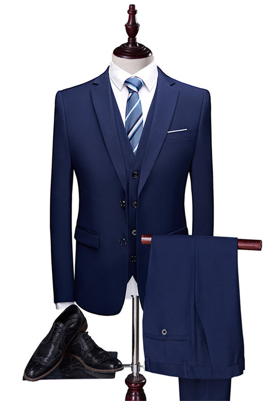 Sleek Navy Blue 3-Piece Slim Fit Tuxedo Suit