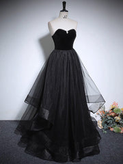 Black A-Line Tulle Long Prom Dress Black Long Evening Dress