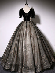 A-Line Tulle Lace Black Long Prom Dress Black Formal Evening Dress