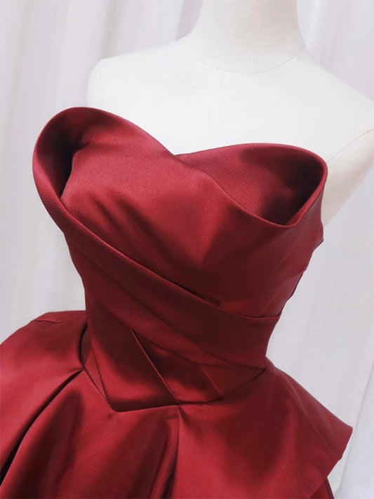 A-Line Satin Burgundy Long Prom Dress Burgundy Formal Gown