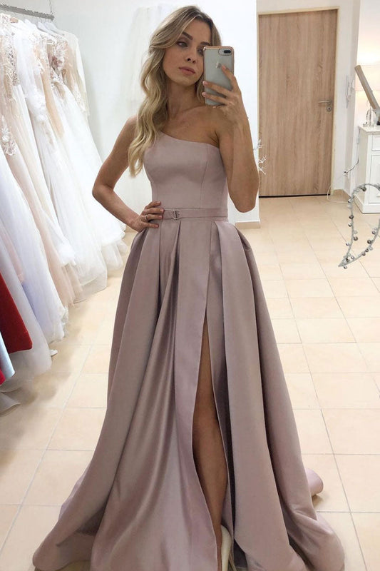 Simple Satin One-Shoulder Long Prom Dress Formal Dress