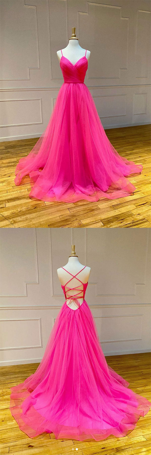 Pink Sweetheart Tulle Long Prom Dress Pink Long Evening Dress