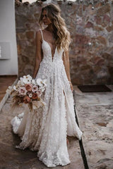 Bohemian White A-Line Wedding Dress Adorned with Appliques