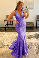 Purple Sequins Prom Dress