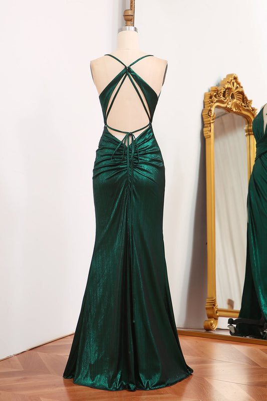 Dark Green Mermaid Long Prom Dress With Slit