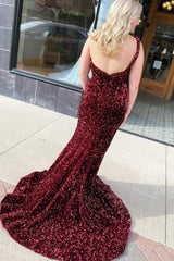 Mermaid One Shoulder Fuchsia Sequins Prom Dress with Slit