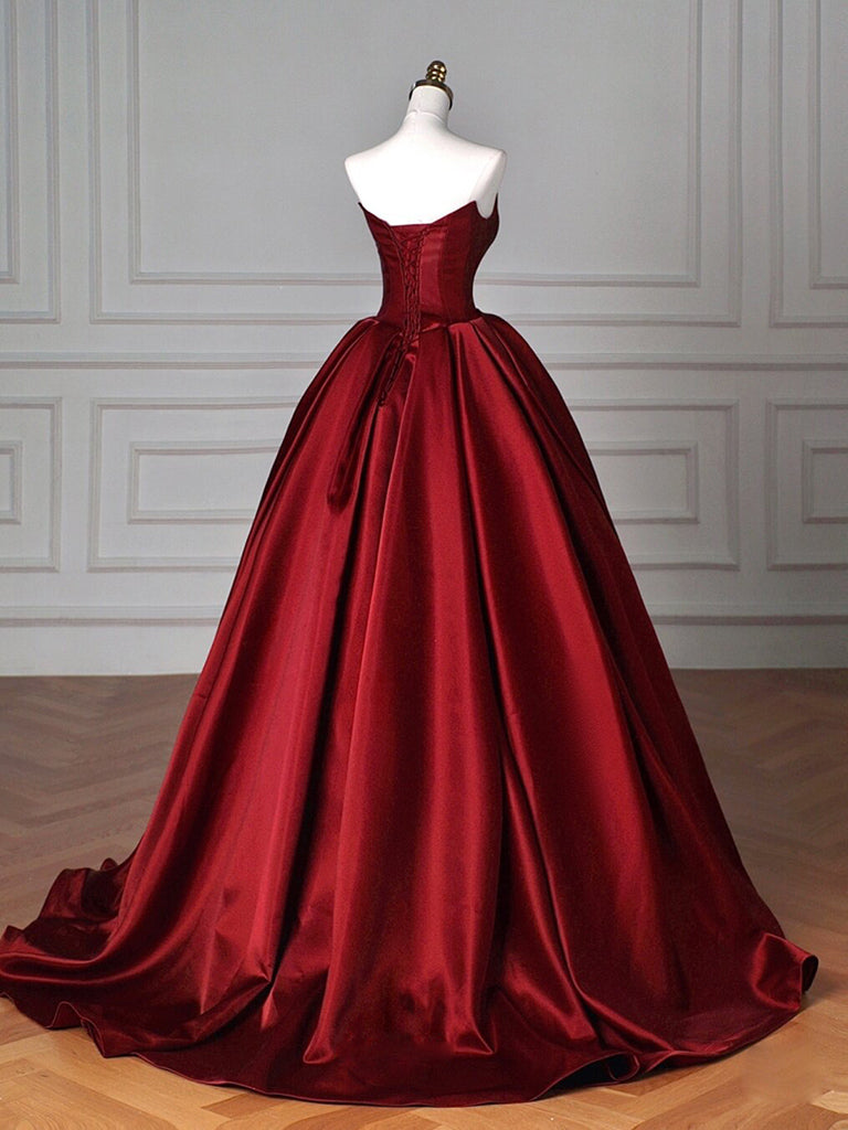 Simple Satin Burgundy Long Prom Dress Burgundy Long Formal Dress