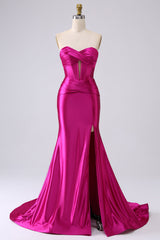 Fuchsia Mermaid Sweetheart Long Prom Dress with Slit