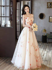 A-Line Champagne Long Prom Dress Champagne Long Formal Dress