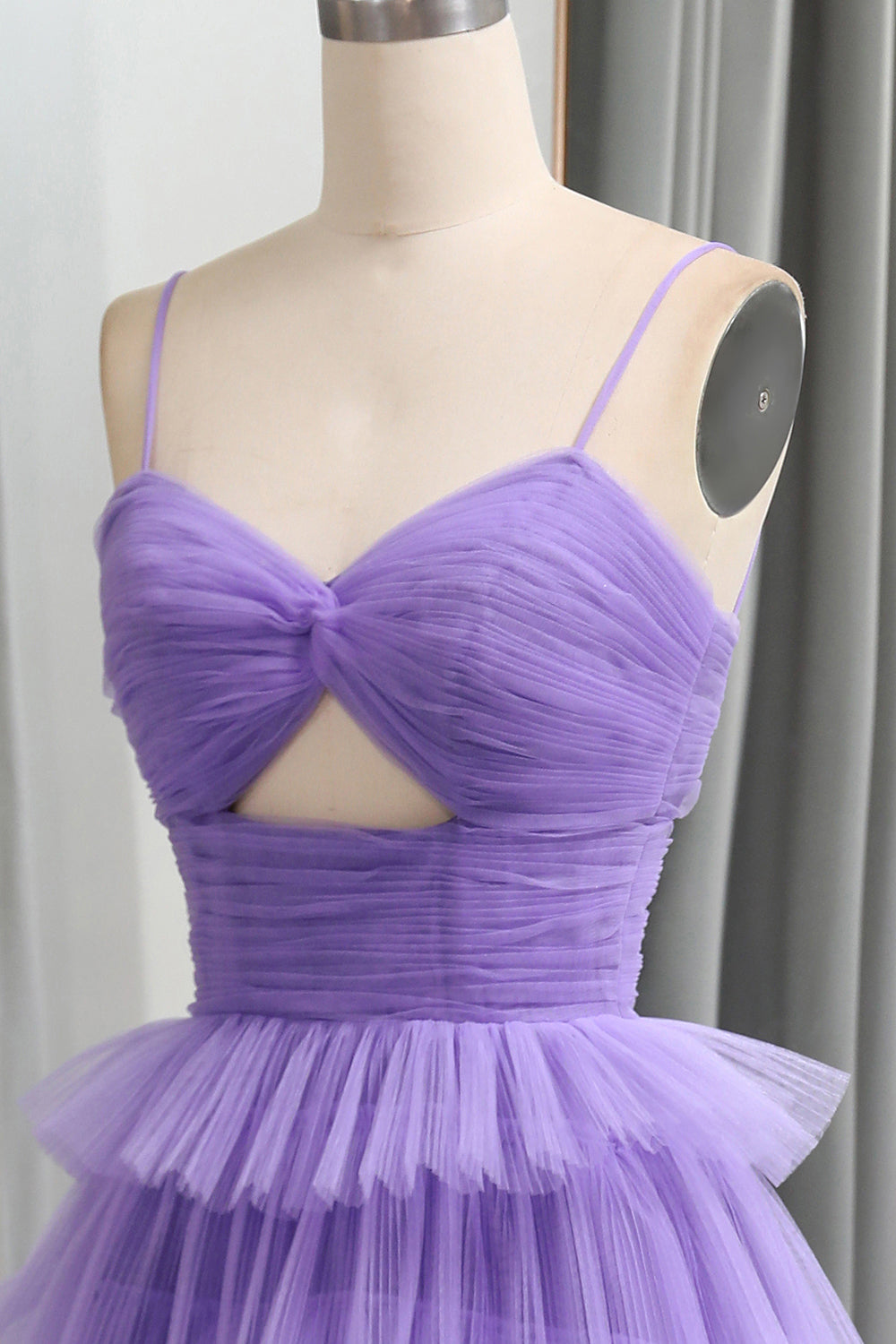 Purple Tulle A Line Tiered Long Prom Dress With Front Slit