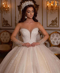 Luxury Long Ball Gown Sweetheart Wedding Dress with Sleeves