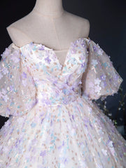 A-Line Sweetheart Neck Tulle Lace Light Purple Long Prom Dress Purple Long Formal Gown