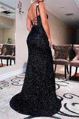 Sparkly Mermaid Black Stars Sequins Prom Dress