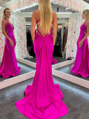 Angela Dressystars Mermaid Girly Pink Sexy V Neck Backless Satin Long Prom Dress