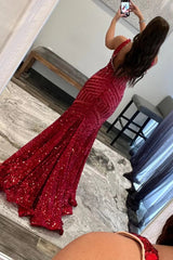 Sparkly Champagne Deep V Neck Sequin Mermaid Prom Dress