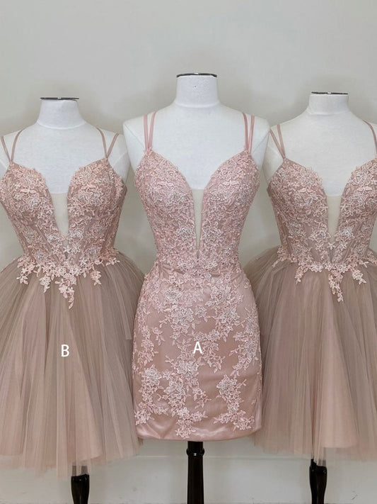 Cute Tulle Pink Lace Short Prom Dress Cute Lace Homecoming Dress