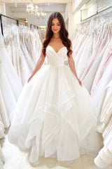 White Sweetheart Tulle Long Prom Gown White Formal Dress