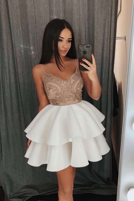 White Lace Short Prom Dress White Lace Cocktail Dress