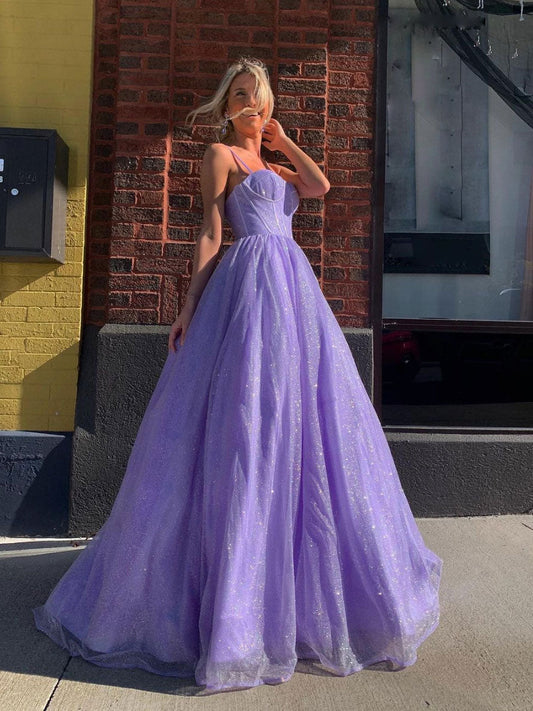 Purple A-Line Tulle Long Prom Dress Purple Tulle Evening Gown