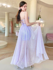 A-Line Sweetheart Neck Tulle Purple Long Prom Dress Purple Evening Dress