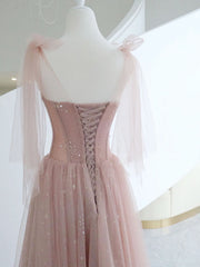 Pink A-Line Tulle Long Prom Dress Pink Formal Graduation Dress