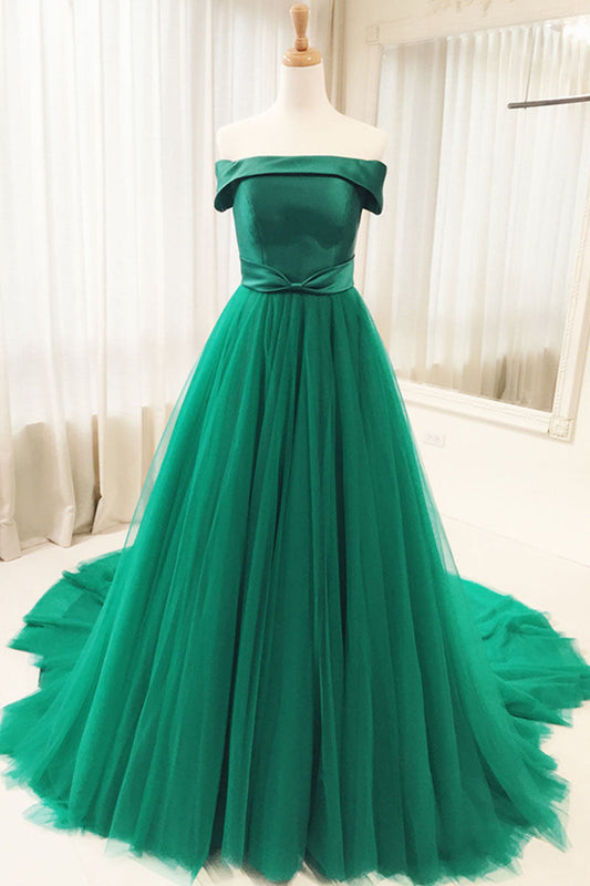 Simple Green Tulle Long Prom Dress Green Evening Dress