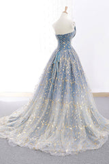 Blue Tulle Long Prom Dress Blue Tulle Evening Gown