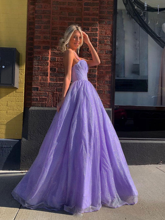 Purple A-Line Tulle Long Prom Dress Purple Tulle Evening Gown