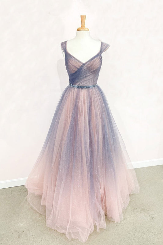 Champagne Tulle Long Prom Dress Tulle Long Evening Gown