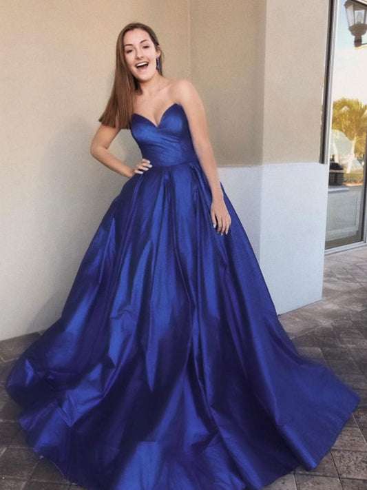 Simple Blue Satin Long Prom Dress Blue Satin Bridesmaid Dress