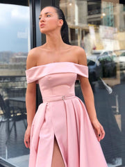 Simple A-Line Pink Satin Long Prom Dress Pink Evening Dress