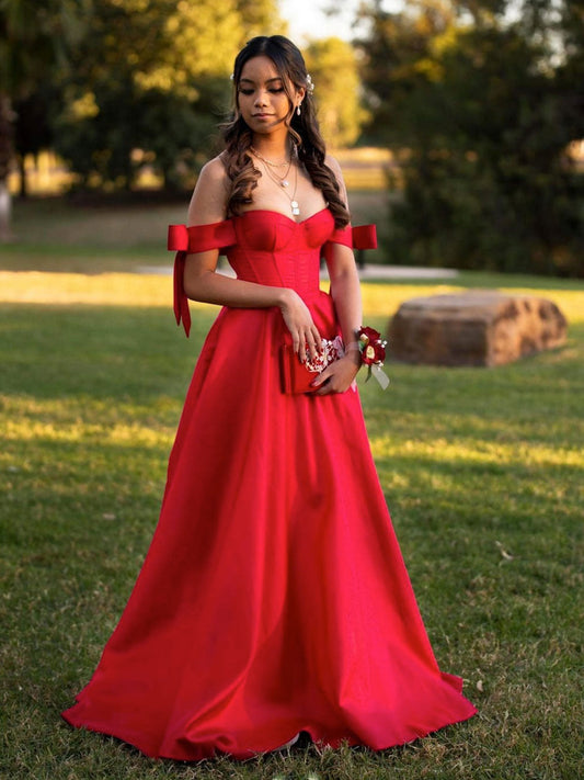 Simple Red Satin Long Prom Dress Red Satin Evening Dress