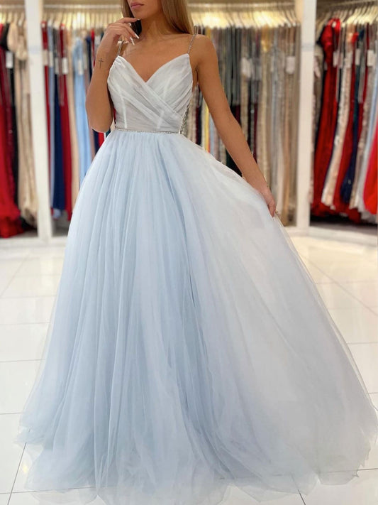 Light Blue Tulle Long Prom Dress Blue Tulle Formal Dress