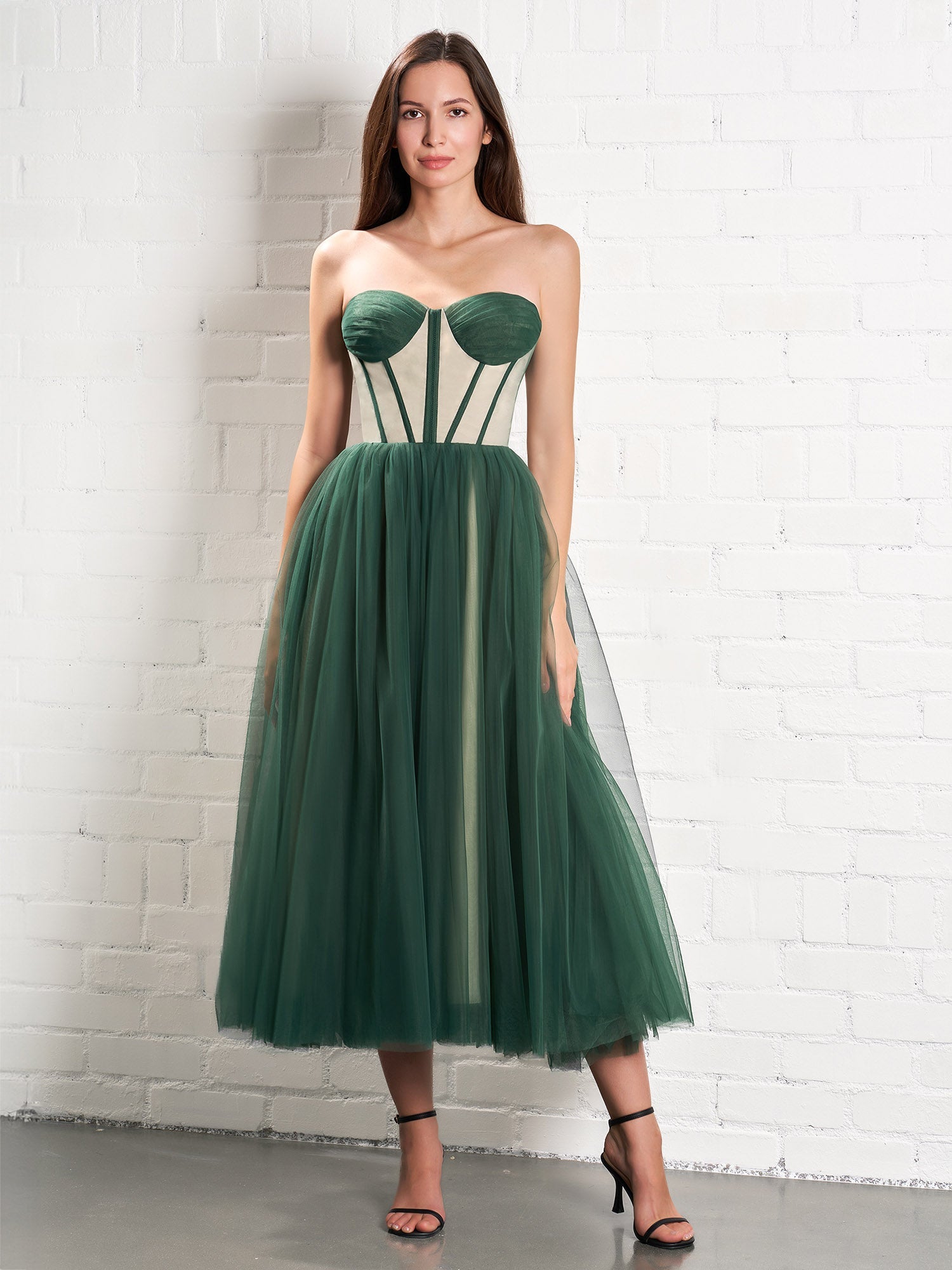 Lightweight Strapless Puffy Midi Tulle Material Dress