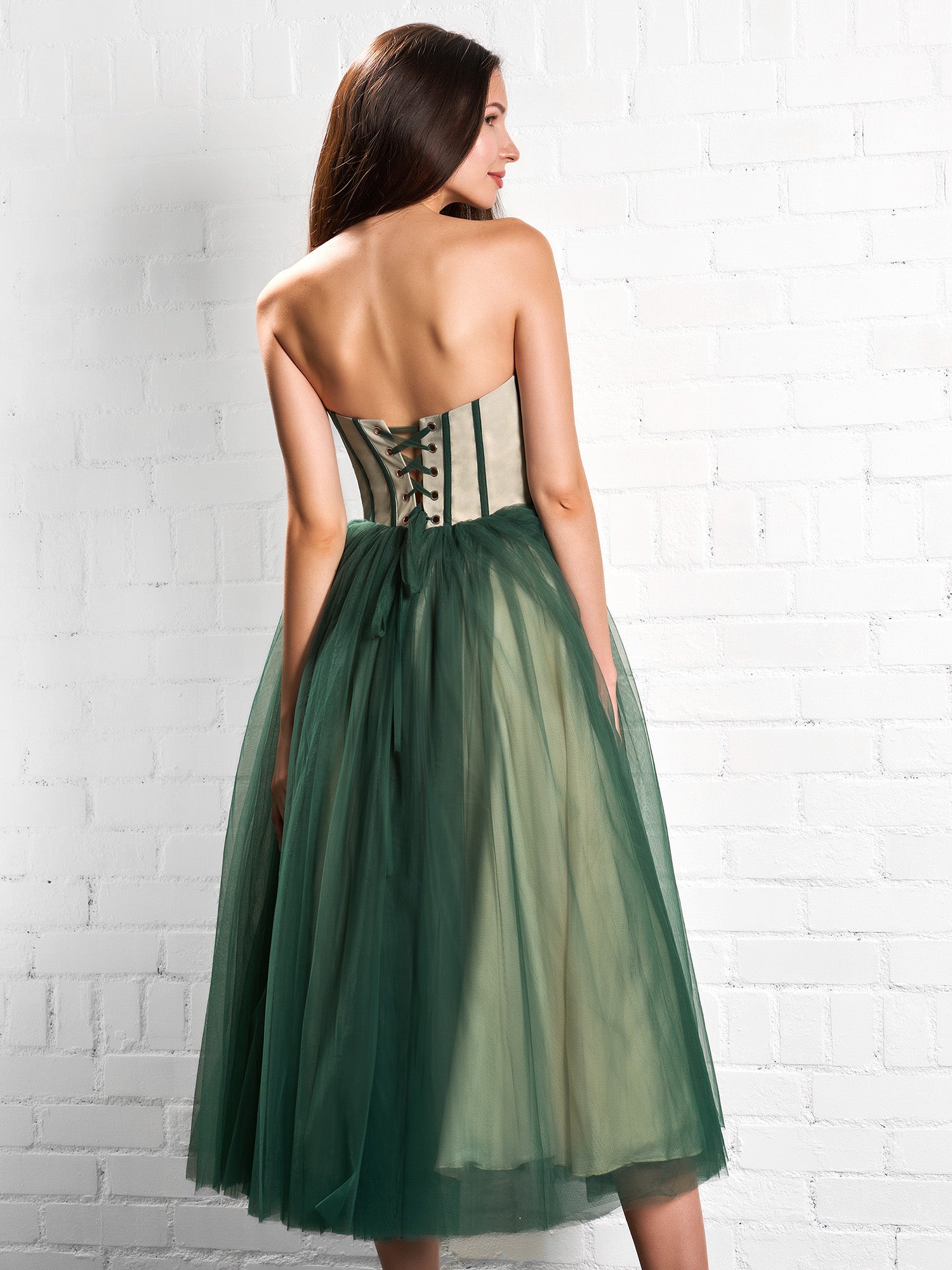 Lightweight Strapless Puffy Midi Tulle Material Dress